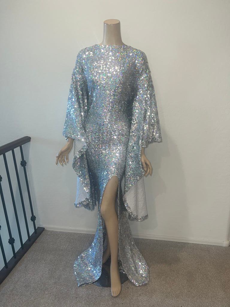 3x/4x Ready to ship Stretch Silver Hologram sequin dress