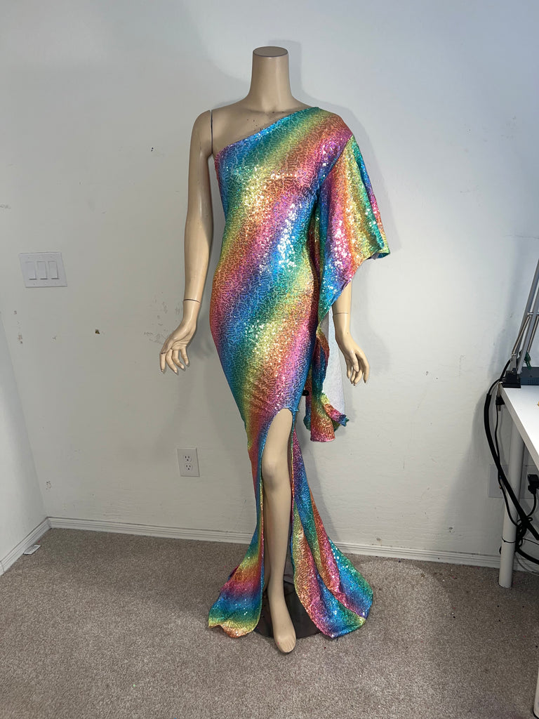 L/XL Ready to Ship Stretch rainbow sequin Dress