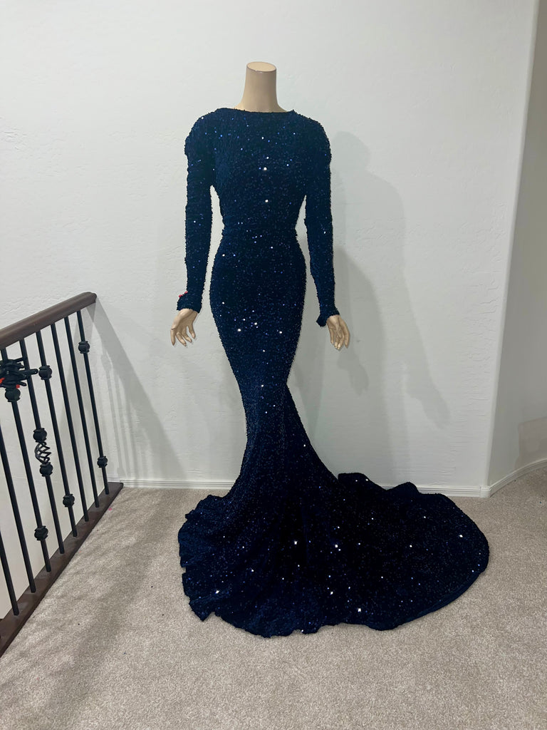 1x/2x Ready to ship Full Length Stretch Navy Blue sequin dress