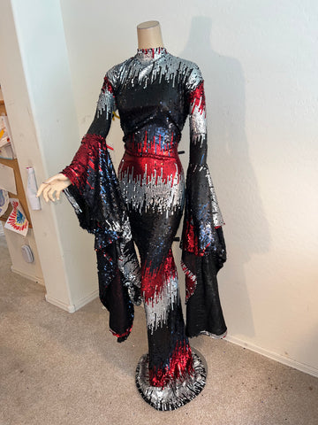 2x/3x Ready to ship Full length Stretch Multi Sequin Gown