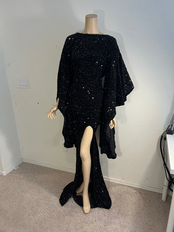 1x/2x Ready to ship Full Length Stretch Black sequin dress