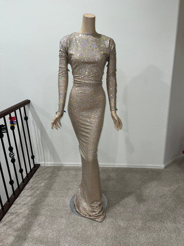 L/XL Ready to ship Hologram  Nude Stretch sequin full length dress