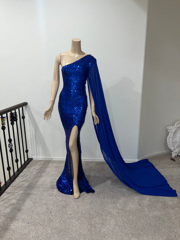 L/XL Ready to ship Stretch Royal Blue sequin full length dress