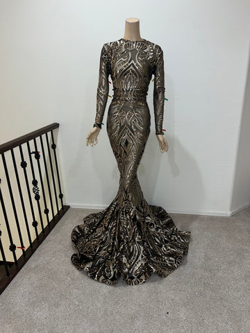 M/L Ready to ship Stretch Black and Gold Stretch sequin Full length dress