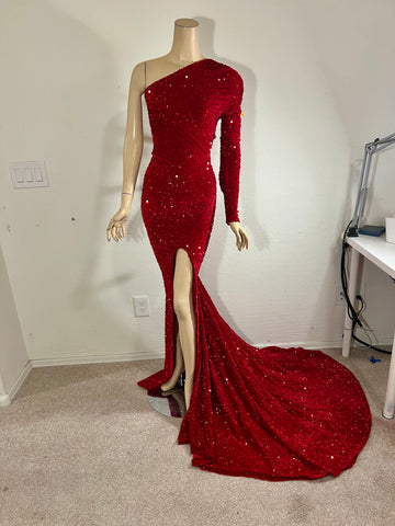 1x/2x Ready to ship Stretch Red Sequin Full length dress