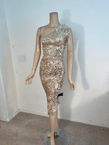 1x/2x Ready to ship Stretch Cocktail Champagne sequin dress