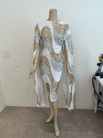 1x/2x Stretch White, Gold, Silver sequin cocktail Dress