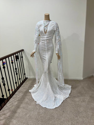 L/XL Ready to ship Stretch White iridescent sequin Full length dress