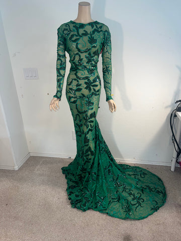 1x/2x Ready to ship Full length Stretch Green sequin dress