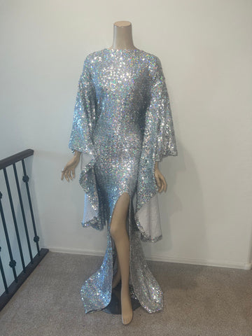 3x/4x Ready to ship Stretch Silver Hologram sequin dress