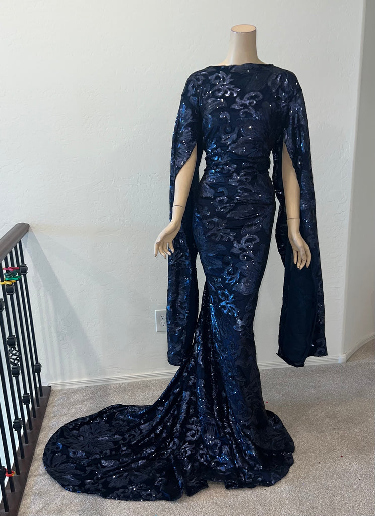1x/2x Stretch Navy sequin full length Dress