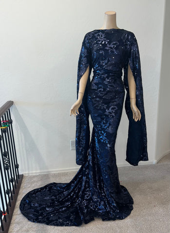 1x/2x Stretch Navy sequin full length Dress