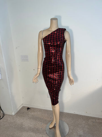 L/XL Stretch Black and Red sequin cocktail Dress