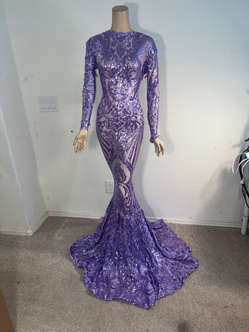 L/XL Ready to ship Purple Lavender Stretch Sequin Gown