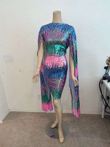 1x/2x Stretch Neon Multi Color sequin cocktail Dress