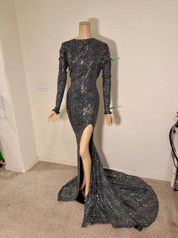 1x/2x Ready to ship Stretch Black Hologram sequin Full length dress