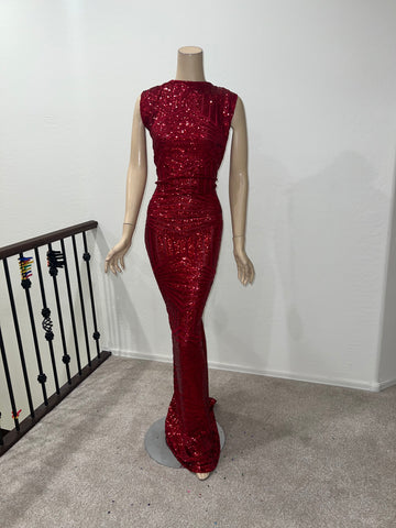 1x/2x Ready to ship Red Stretch sequin Full length dress