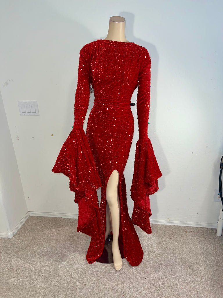 1x/2x Ready to ship Stretch Red sequin Full length dress