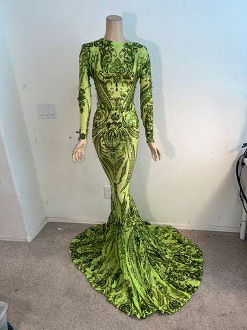 L/XL Ready to ship Green Chartreuse Stretch Sequin Gown