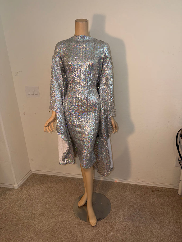 3x/4x Stretch Hologram Silver sequin cocktail Dress