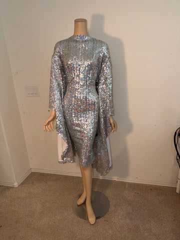 3x/4x Stretch Hologram Silver sequin cocktail Dress