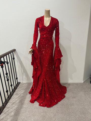 1x/2x Ready to ship Full Length Stretch Red sequin gown