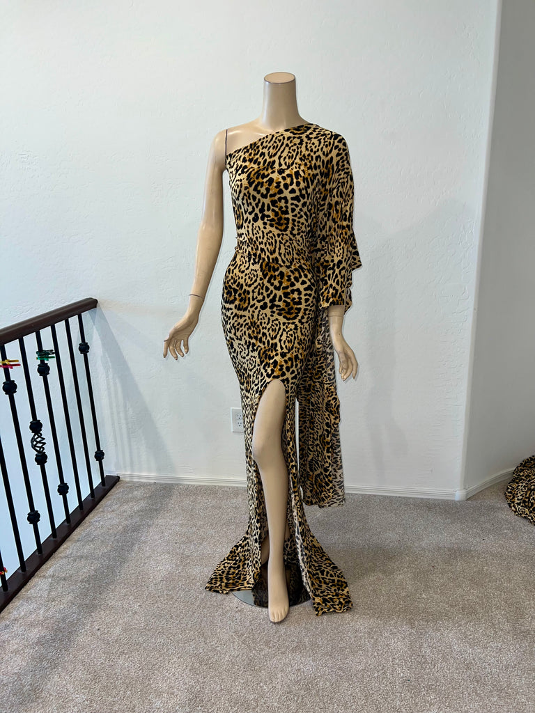 3x/4x Ready to ship Full length 1 Shoulder Animal Print Stretch dress