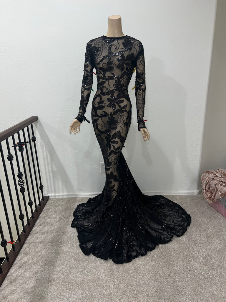 Custom order Stretch Black sequin Full Length dress