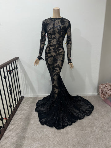 Custom order Stretch Black sequin Full Length dress