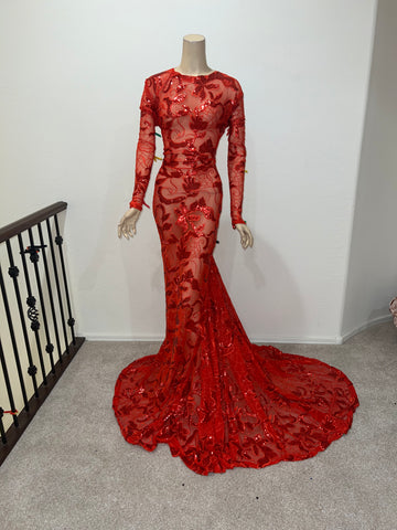 Custom order Stretch Red sequin Full Length dress