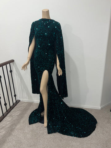 1x/2x Ready to ship Stretch Teal and Black sequin dress