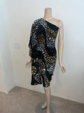 1x/2x Ready to Ship Stretch Black Gold Silver sequin cocktail  Dress