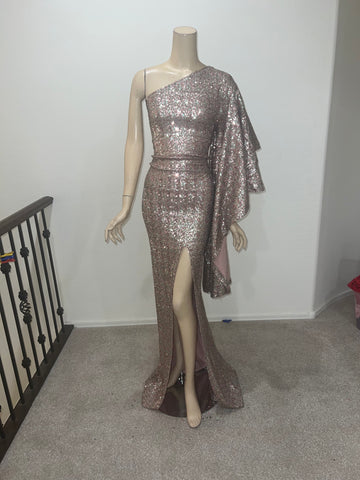 1x/2x Ready to ship Nude Champagne Sequin Gown