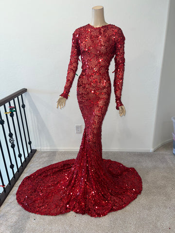 1x/2x Ready to ship Full length Stretch Red sequin dress