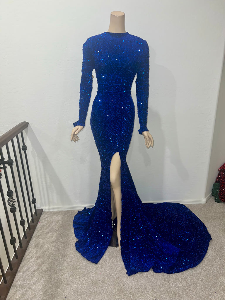L/XL Ready to ship Stretch Blue  sequin Full length dress