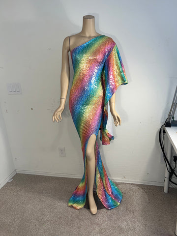 L/XL Ready to Ship Stretch rainbow sequin Dress