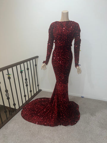 2x/3x Ready to ship Full length Stretch Red on Black sequin dress