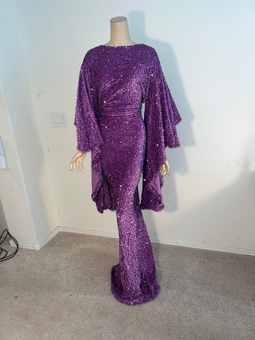 2x/3x Ready to ship Purple Stretch sequin full length dress