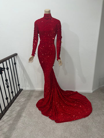 2x/3x Ready to ship Full length Stretch red sequin dress