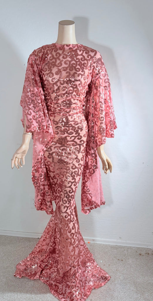 1x/2x Ready to ship Full length Stretch Pink sequin dress
