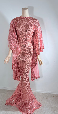 1x/2x Ready to ship Full length Stretch Pink sequin dress