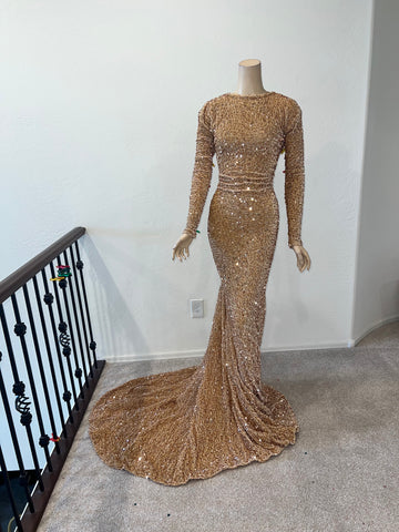 L/XL Ready to ship Full length Stretch Champagne sequin dress
