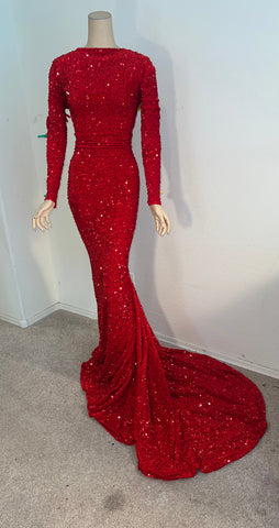 L/XL Ready to ship Full length Stretch red sequin dress