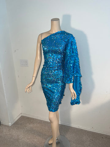 L/XL Stretch Hologram Aqua sequin cocktail Dress