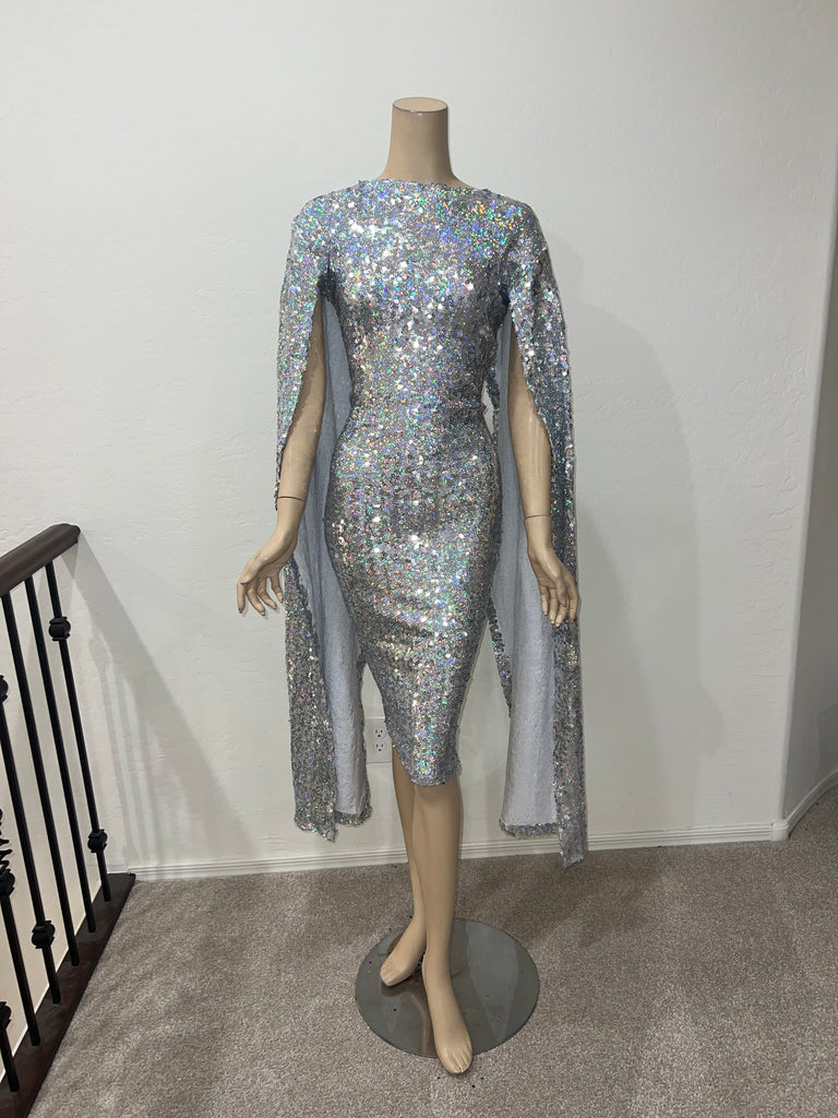 2x/3x Stretch Silver Hologram sequin cocktail  Dress
