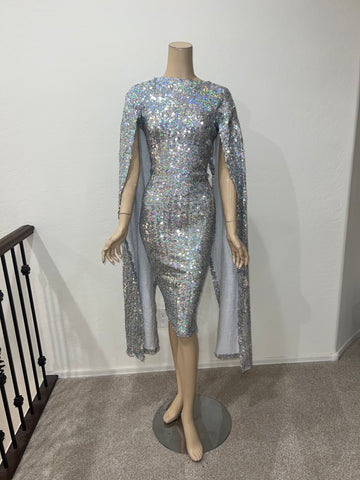 2x/3x Stretch Silver Hologram sequin cocktail  Dress