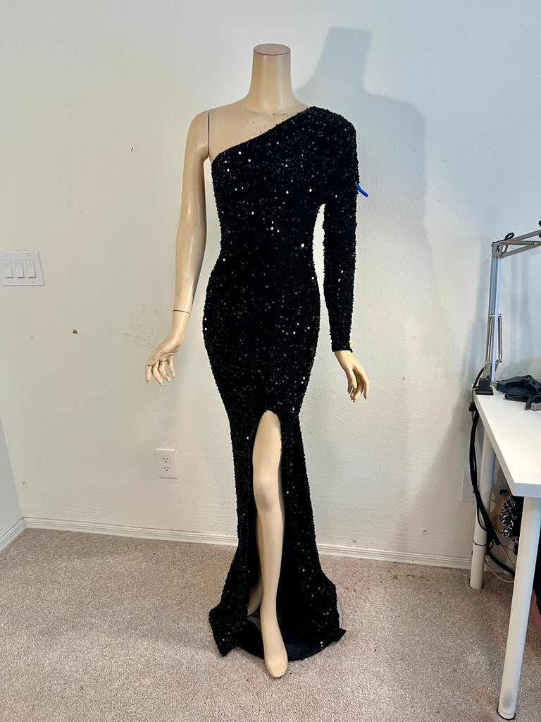 1x/2x Ready to ship Full length Stretch Black Sequin Dress