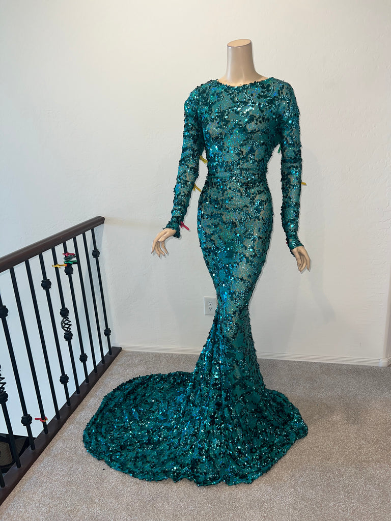 1x/2x Ready to ship Full length Stretch Teal sequin dress