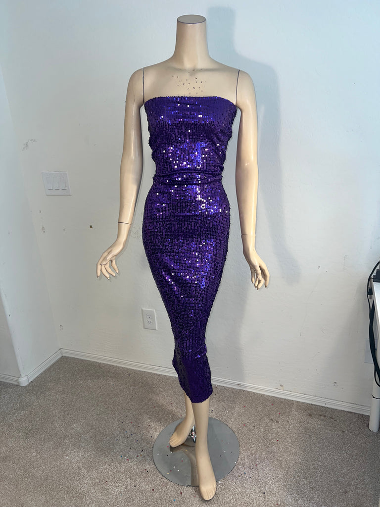 1x/2x Ready to Ship Stretch Purple sequin cocktail Dress