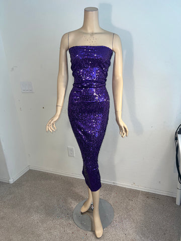 1x/2x Ready to Ship Stretch Purple sequin cocktail Dress